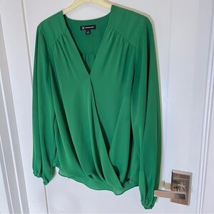 Emerald Green Blouse Draped Bubble Hem Blouse. Size Medium